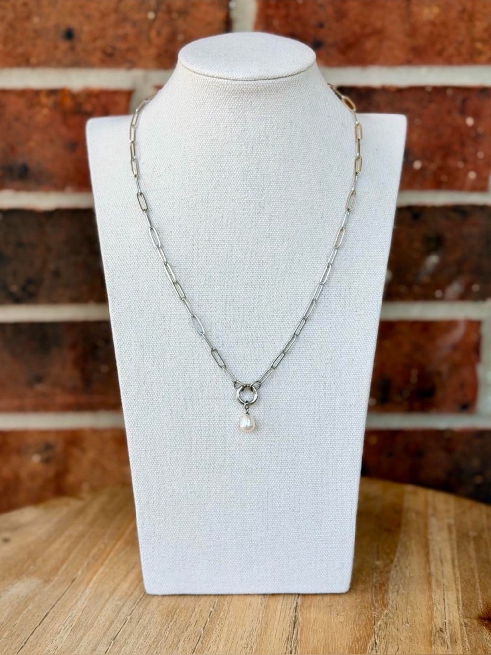 Paperclip Necklace with Pearl Charm